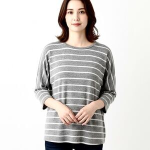 Natural Life grey & White Striped Dolman 3/4 Sleeve Top Size Medium